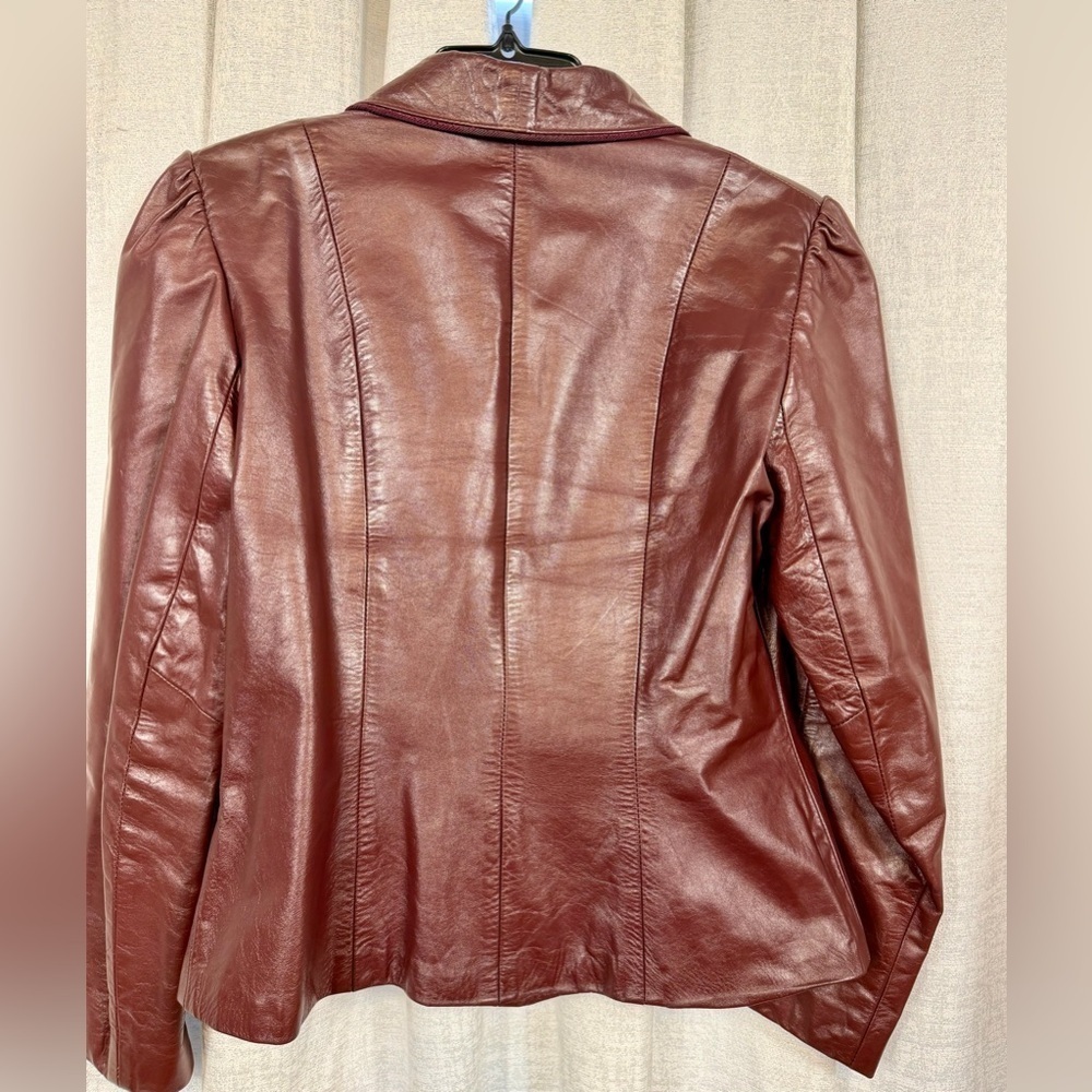Burgundy Genuine Leather Blazer Jacket Women’s Fitted Single Button Vintage - Picture 4 of 10